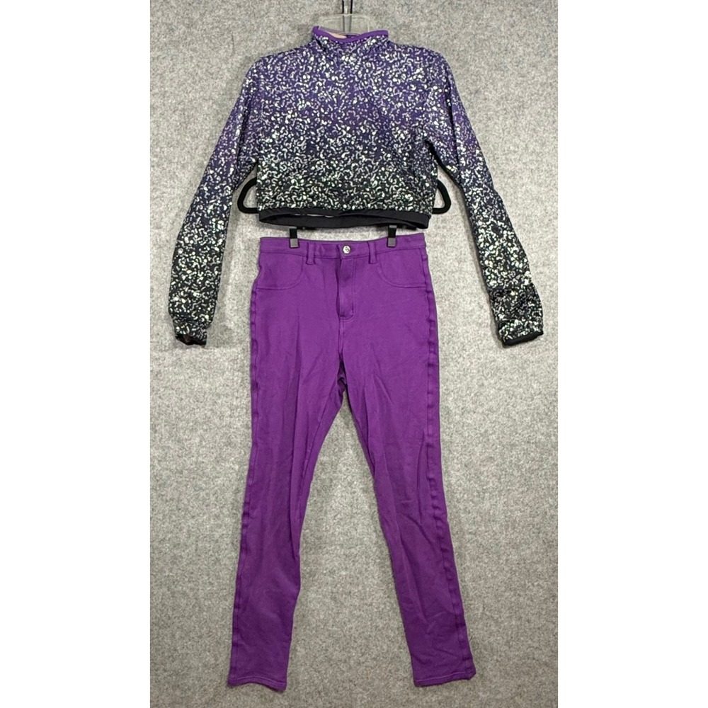 Balera Sequin Dance Set Women L/M Purple Ombre Crop Top Leggings